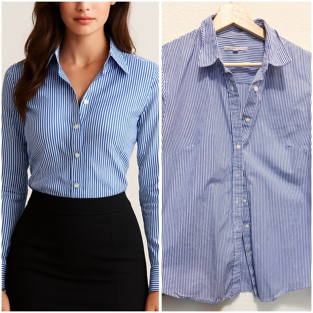 GAP women’s Blue and White Striped office work Shirt blouse medium